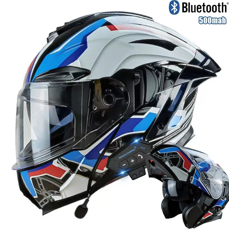 Full Face Motorcycle Helmet With Bluetooth - 블루투스 듀얼 렌즈 오프로드 레이싱 헬멧이